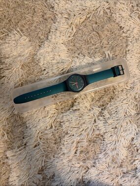 Swatch Teal Silicone Strap Watch with Case